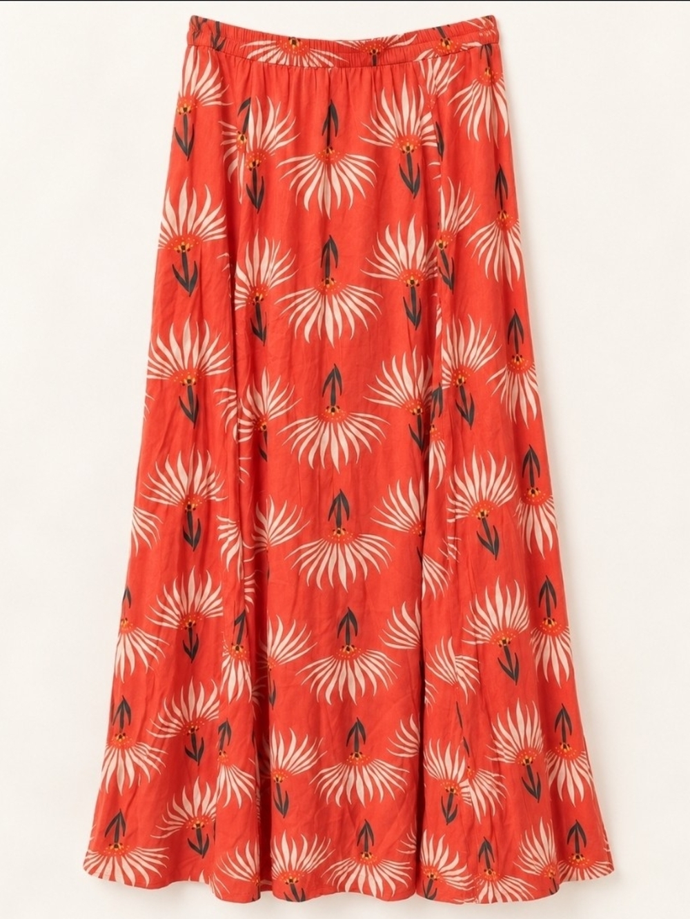 Lulus Trancoso Coral Floral Maxi Skirt Double Side Slits Medium — Skirt Only